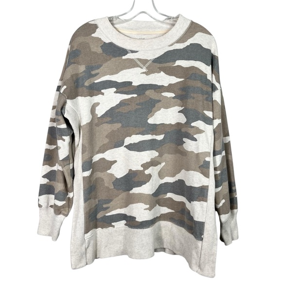 Aerie Oversized Camo Camouflage Brown & Gray Oversized Lounge Sweatshirt Small S - Picture 1 of 5